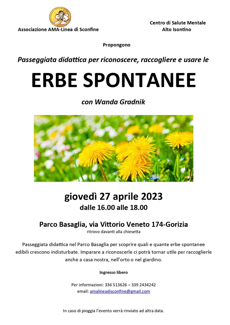 PASSEGGIATA DIDATTICA PER RICONOSCERE, RACCOGLIERE E USARE LE ERBE SPONTANEE